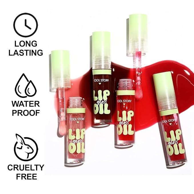 4 Pack Hydrating Glow Lip Oil Makeup Set for Women, Moisturizing Lip Gloss with Glow Finish, Long Lasting Nourishing Lip Care Fat Oil Lip Drip, Sweet Candy Scent (SET B, DARK)