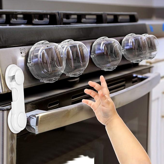 Mom's Choice Gold Awards Winner - Stove Knob Covers for Child Safety (5 + 1 Pack) Double-Key Design and Upgraded Universal...