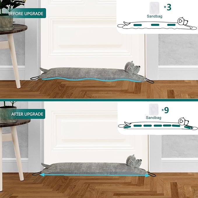 Marwood Under Door Draft Stopper Decorative Wind Stopper 48 inch for Door & Window, Weighted Animal Air Draft Stopper Snake Noise Blocker for Bottom of Door with Hanging Loops - Grey Dog