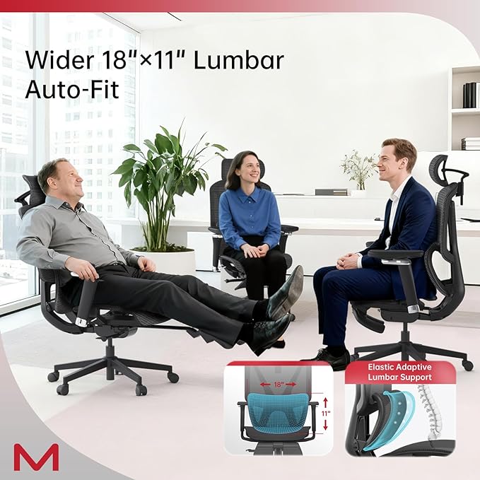 Ergonomic Office Chair with Footrest,Office Chair with 136° Recline, Ergonomic Desk Chair with Larger Adjustable Lumbar Support, Computer Chair with Mesh Seat