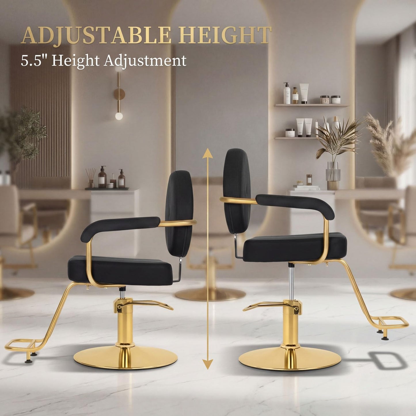 Artist hand Barber Salon Chair for Hair Stylist, Hydraulic Salon Styling Chair 360° Swivel Adjustable Height, Spa Beauty Equipment for Beauty Salon, Home Studio, 330 lbs Capacity, Black and Gold