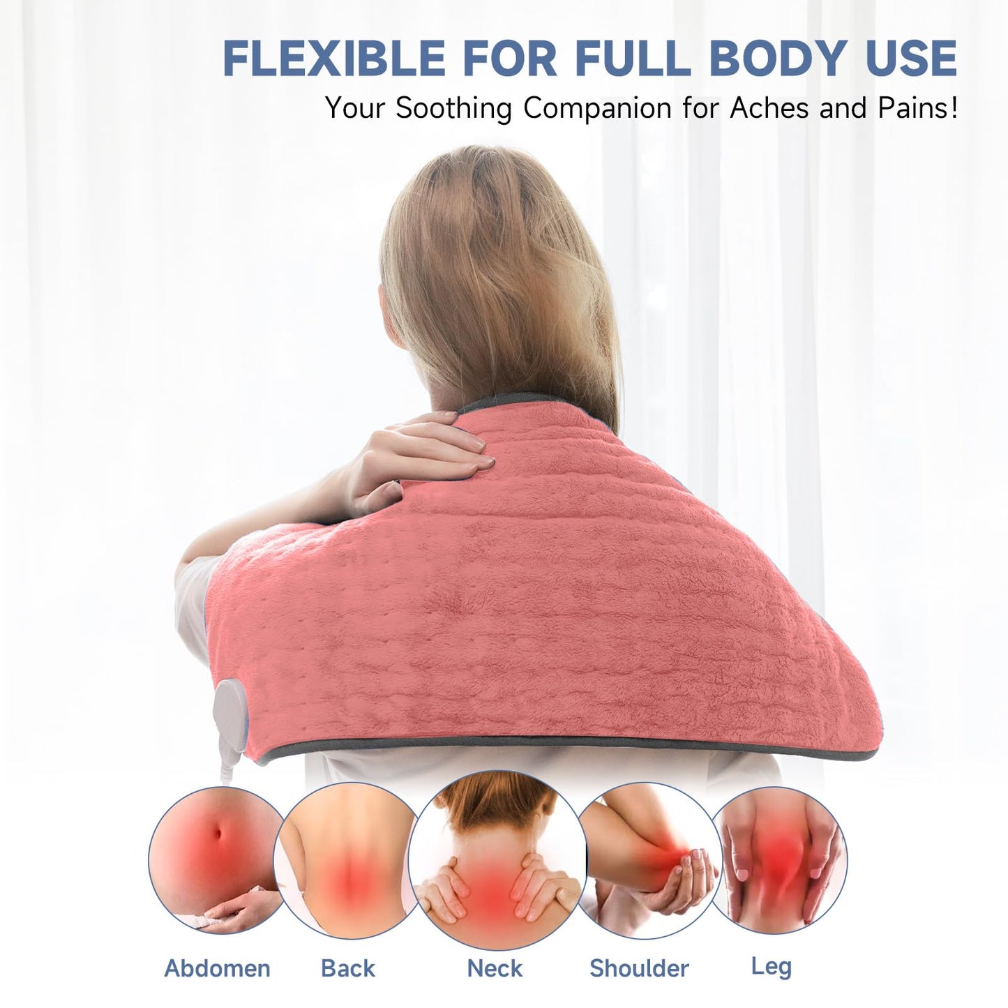 Portable Heating Pad for Back Pain, Travel Electric Heat Pad with Moist Heat Option, 6 Heat Levels & Auto Shut-Off, Soft Washable Cover, Ideal for Office, Home, or Travel Use