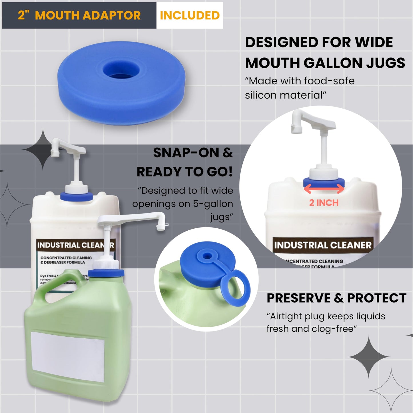 Pump for Gallon Jug & 5 Gallon Bucket, Leakproof Heavy Duty Pump Dispenser for Laundry Detergent, Shampoo, Soap, Oil, Snow Cone Syrup, Popcorn Butter, Commercial Household Industrial Use (2pc)
