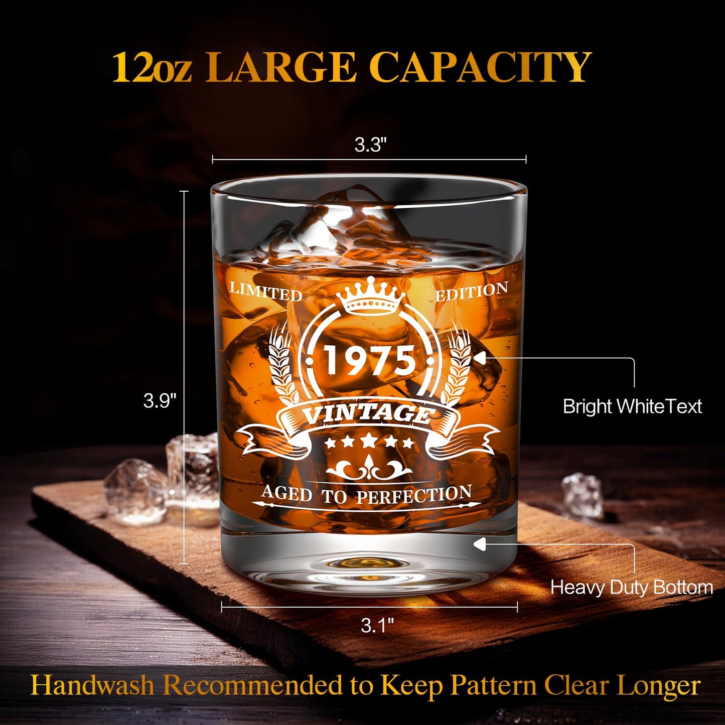 veecom 50th Birthday Gifts for Him, Funny 50th Birthday Gifts for Men, 12oz Whiskey Glasses for Dad, Boss, Brother, Mens 50th Birthday Gift Ideas, Cool Gifts for 50th Birthday Bourbon Gift, Wood Box
