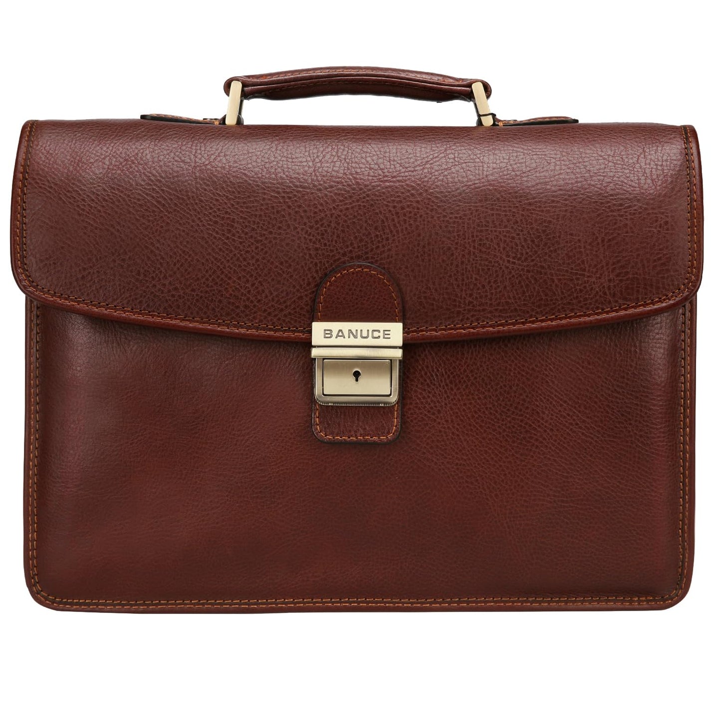 Banuce Italian Full Grain Leather Briefcase for Men, Brown