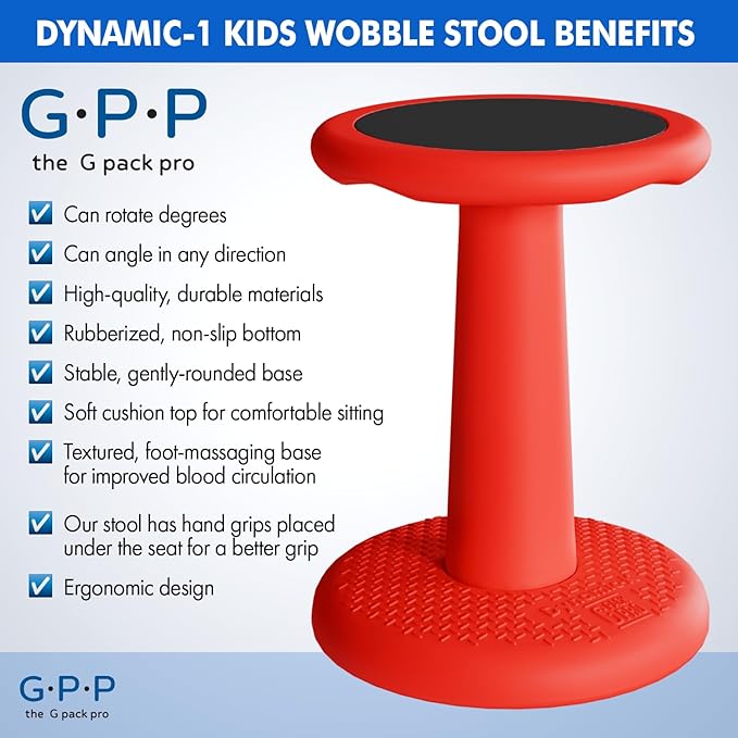 Gpack-pro Kids Wobble Stool – Improves Focus Attention – Non-Slip Base - Wiggle Chair Active Flexible Seating for Preschool Kindergarten Elementary School 17.7-Inch High (Black)