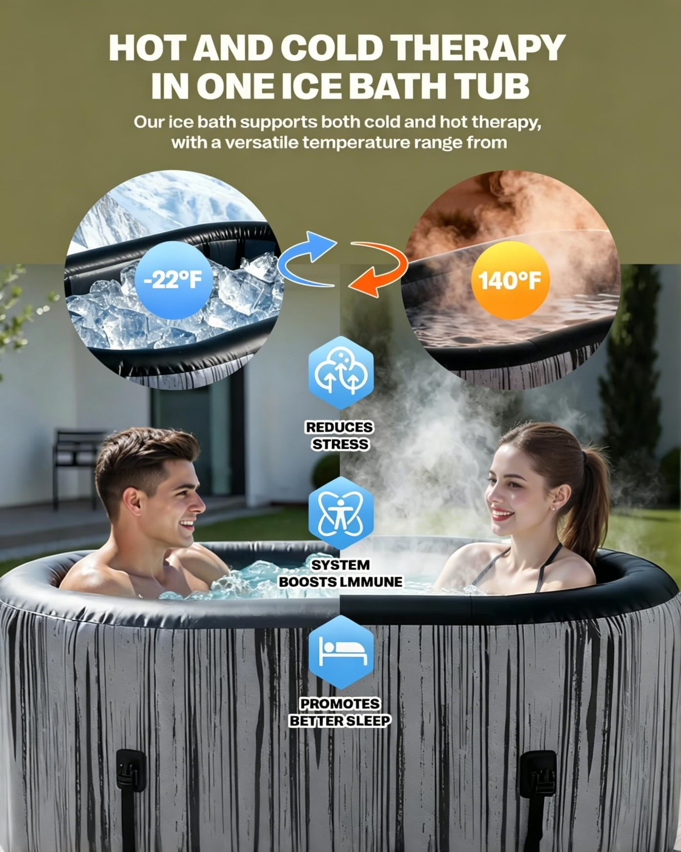 SWRORDAWN Upgrade 179 Gal XXL Ice Bath Tub Fits Tall 6'7" Athletic, Water Chiller Compatible Cold Plunge Tub for Recovery, 5-Layer Portable Inflatable Ice Bathtub with Lid for Indoor Outdoor Use, Gray