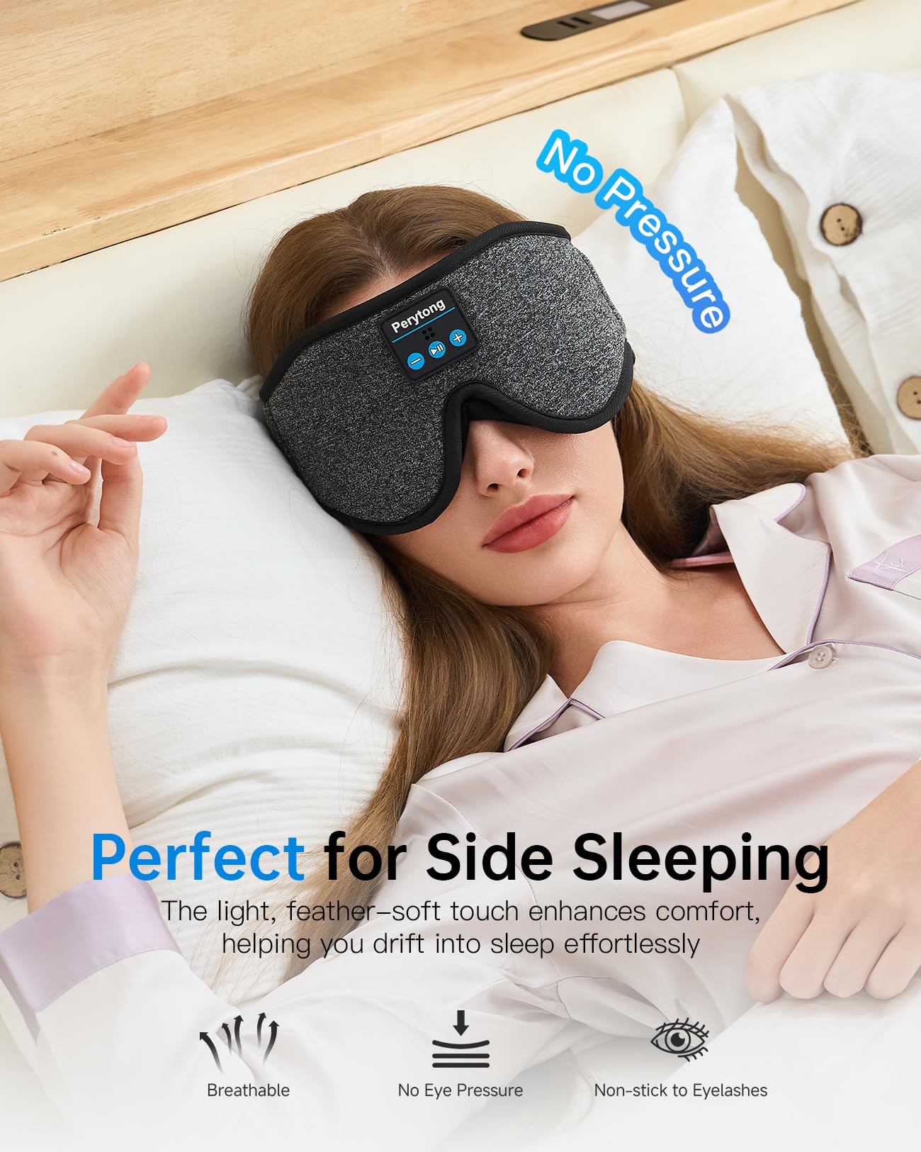 Sleep Mask with Bluetooth 5.4 Headphones, 3D Contoured Sleep Eye Mask with Ultra-Thin HD Stereo Speakers for Side Sleepers, Adjustable Blackout & Noise Canceling for Men Women Deeper Sleep