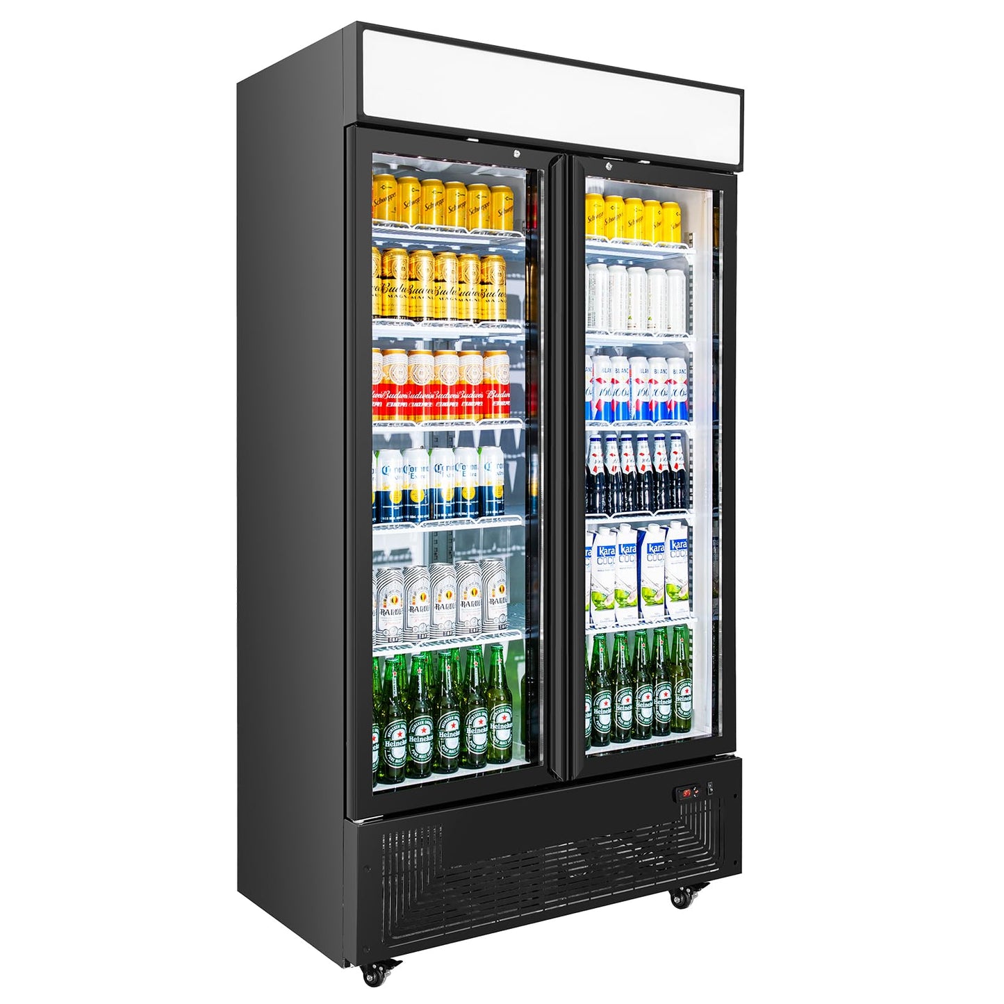 BINGERMA Commercial Merchandiser Display Refrigerator with 2 Glass Doors 30 Cu.ft Beverage Back Bar Cooler Black Drink Fridge for Convenience Stores, Supermarkets, Bars, Offices