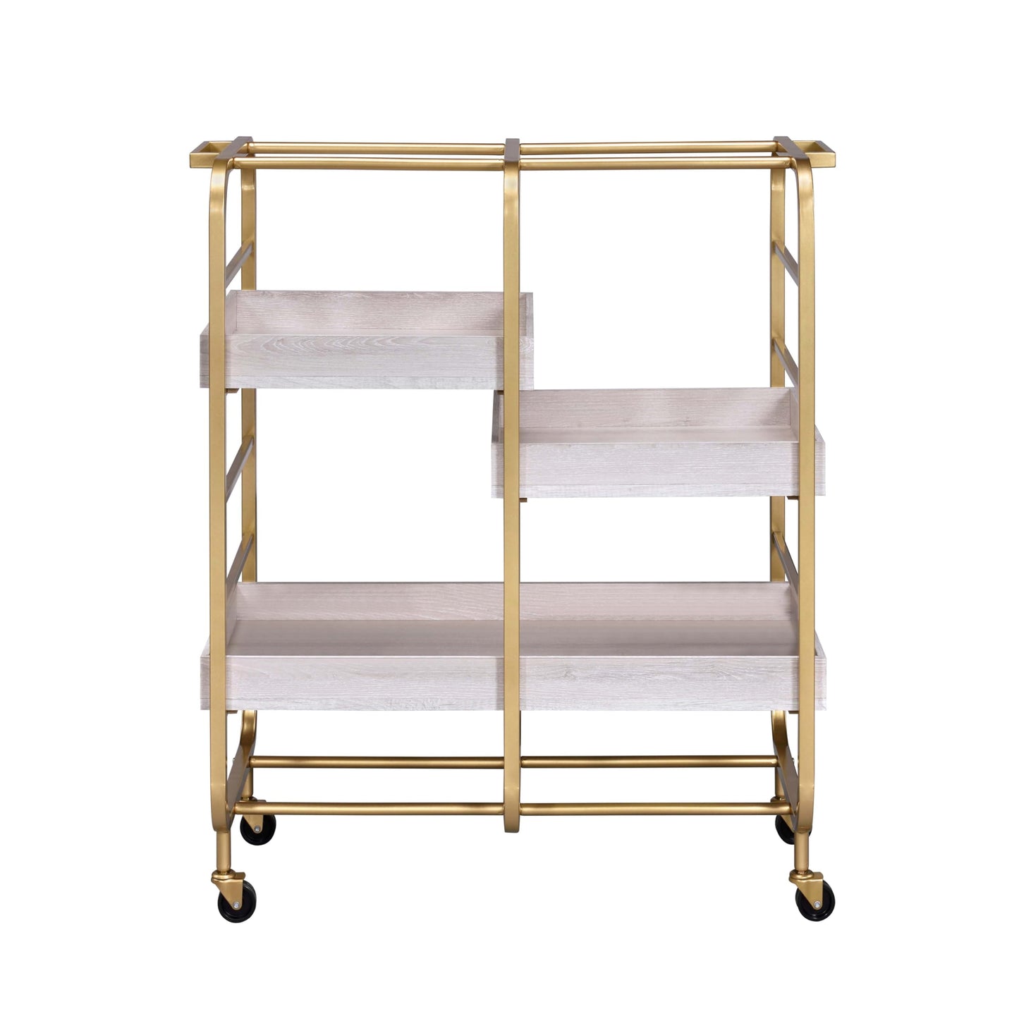 Adigyco Gold and White Washed Serving Cart with 3 Adjustable Trays
