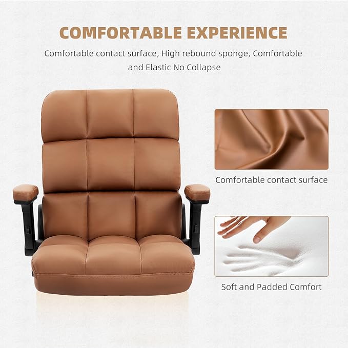 SEATZONE Executive Office Chair Small PU Leather Desk Chair with Wheels,Ergonomic Computer Swivel Rolling Task Chair with Back Support,Brown