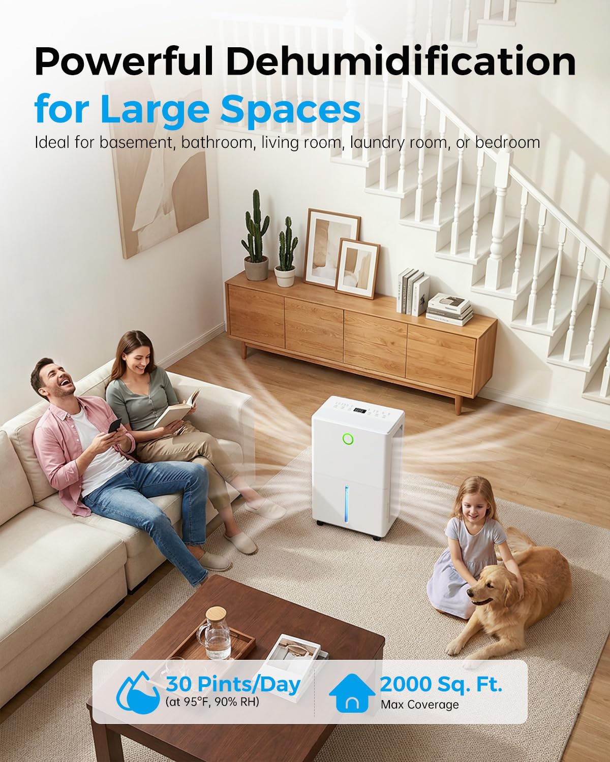 AILINKE Dehumidifier for Basement with Drain Hose, 30 Pint Dehumidifiers for Home up to 2000 sq ft, Dehumidifier for Bathroom with Auto Humidity Control, Dehumidifiers for Bedroom, 24H Timer, White