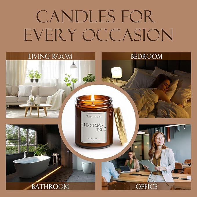 Christmas Tree Scented Candles for Home, Natural Soy Wax Aromatherapy Christmas Candle Gifts for Men & Women, Highly Scented & Long Lasting Non Toxic Jar Candle for Stress Relief (9oz)