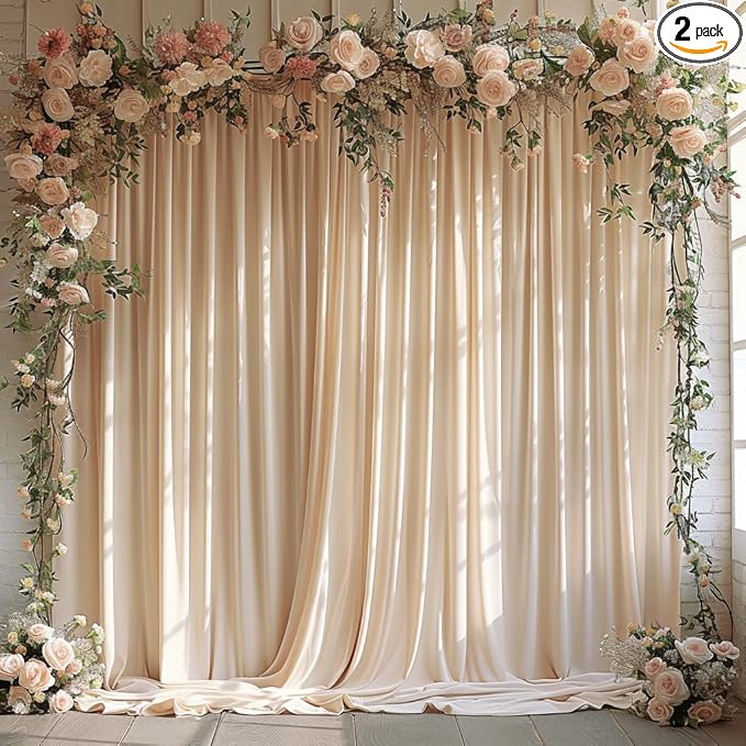 10x10ft Wrinkle Free Backdrop Curtain for Parties Soft Fabric Drapes Wedding Cream Curtain Backdrop for Birthday Party Dec...