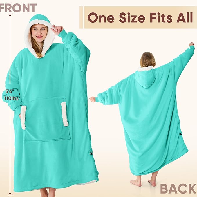 yescool Wearable Blanket Hoodie, Flannel Sherpa Fleece Blanket Sweatshirt for Adults Women Men,One Size Fits All