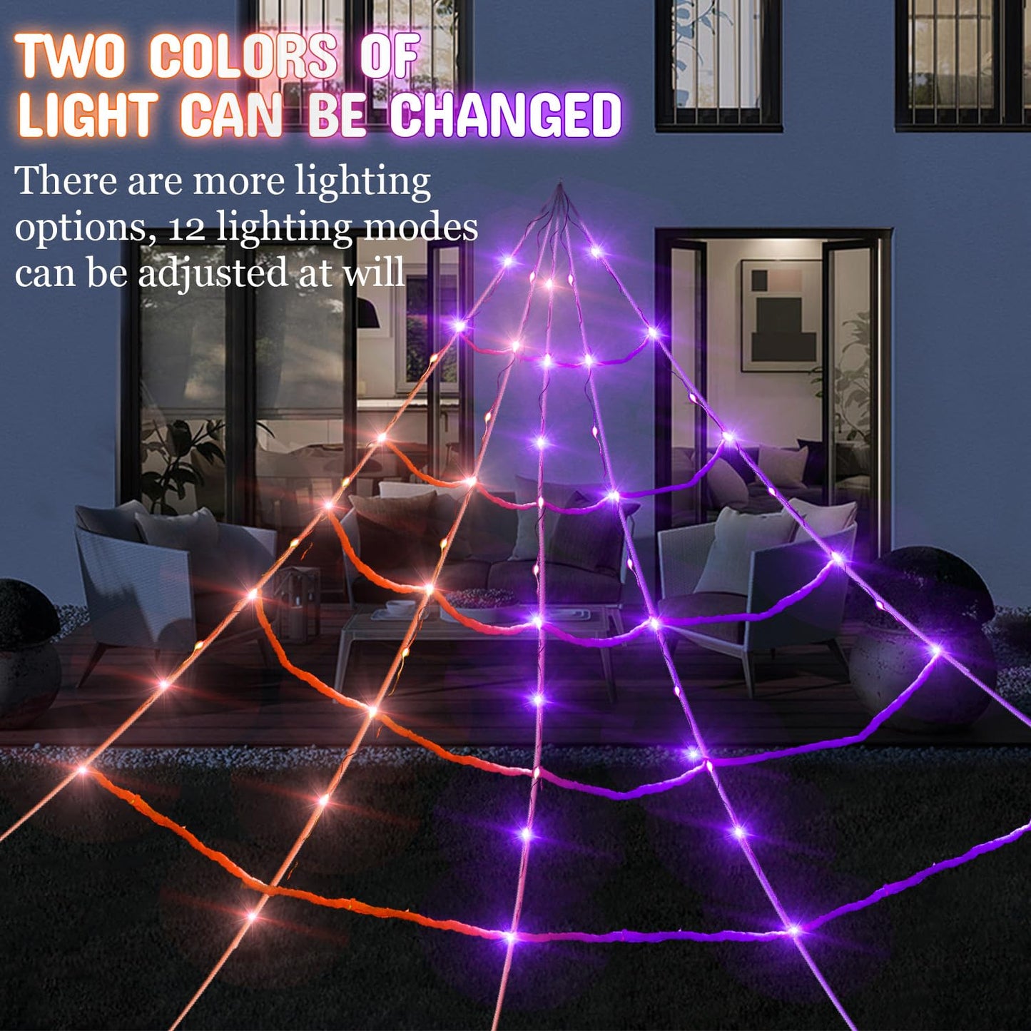 8 Modes 20 * 17FT Halloween Light Up Spider Web 250 Led Purple & Orange Lights Operated with 6.5Ft Giant Spider 200sqft Cobweb 20 Small Spiders for Indoor and Outdoor Decor Yard Decoration