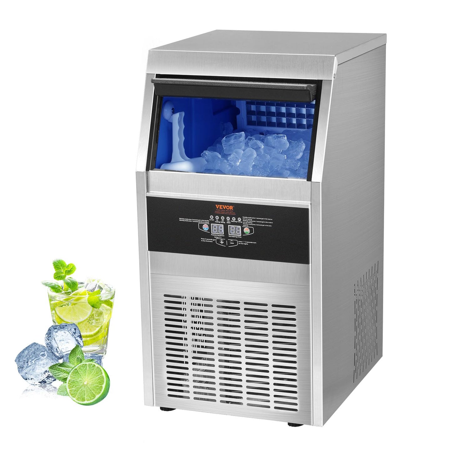 VEVOR Commercial Ice Maker Machine, 90LBS/24H Ice Machine with 22lbs Storage Capacity, 40 Ice Cubes Ready in 12-15 Minutes, Ice Maker Machine for Bar Home Office Restaurant