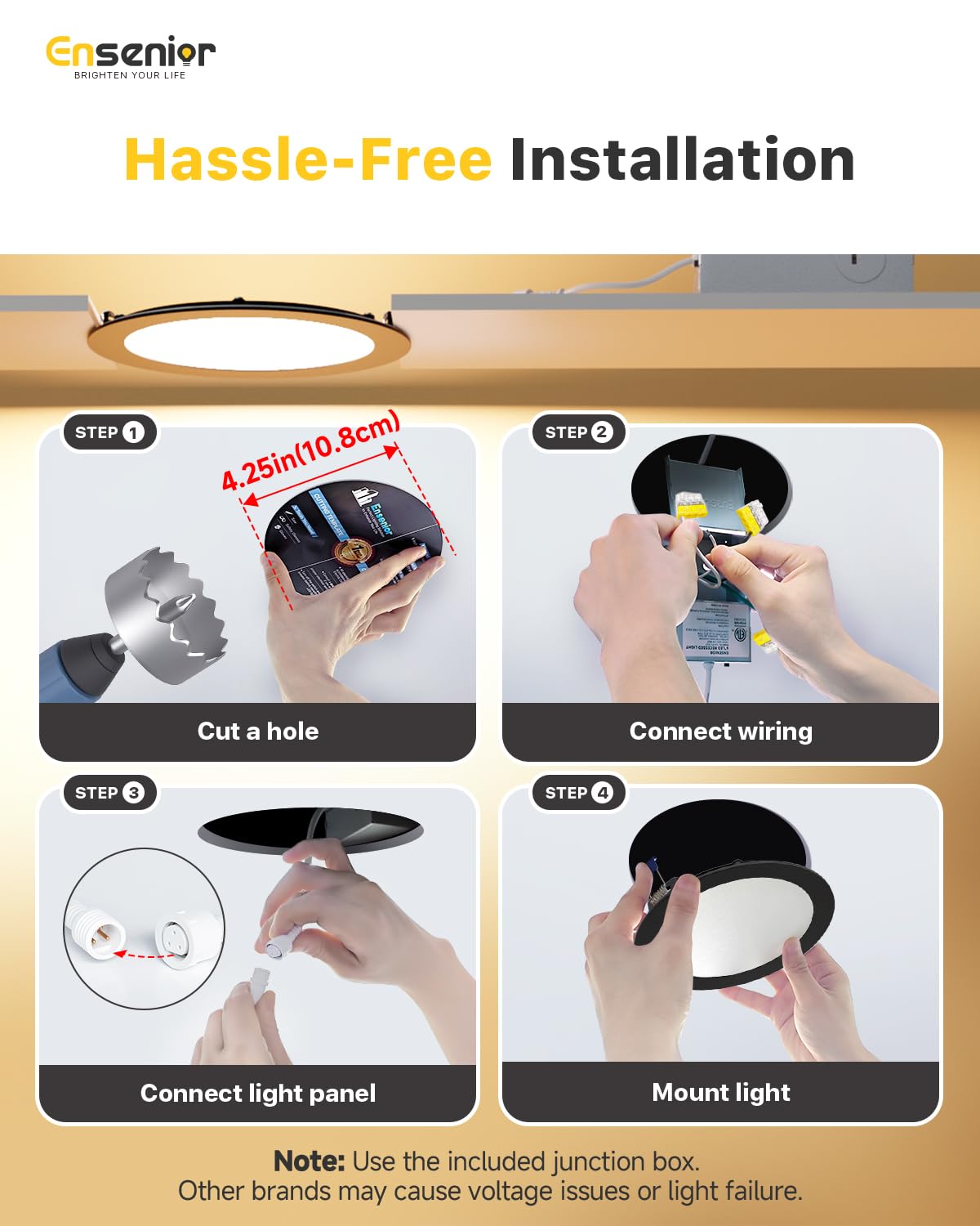 Ensenior 6 Pack 4 Inch LED Recessed Light, Dimmable, 2700K-5000K 5CCT, 750LM High Brightness, 9W 120V, Damp Rated, Ultra-Thin Canless Wafer Light, Black - ETL & FCC & IC