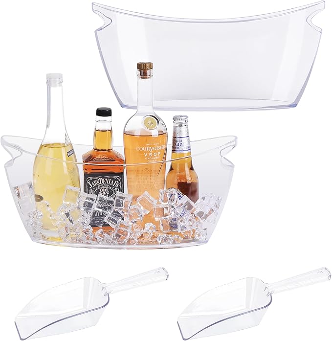 2-Pack Clear Ice Bucket Set – Beverage Tub & Champagne Bucket,Perfect for Mimosa Bar Supplies,Ice Buckets for Parties,and ...