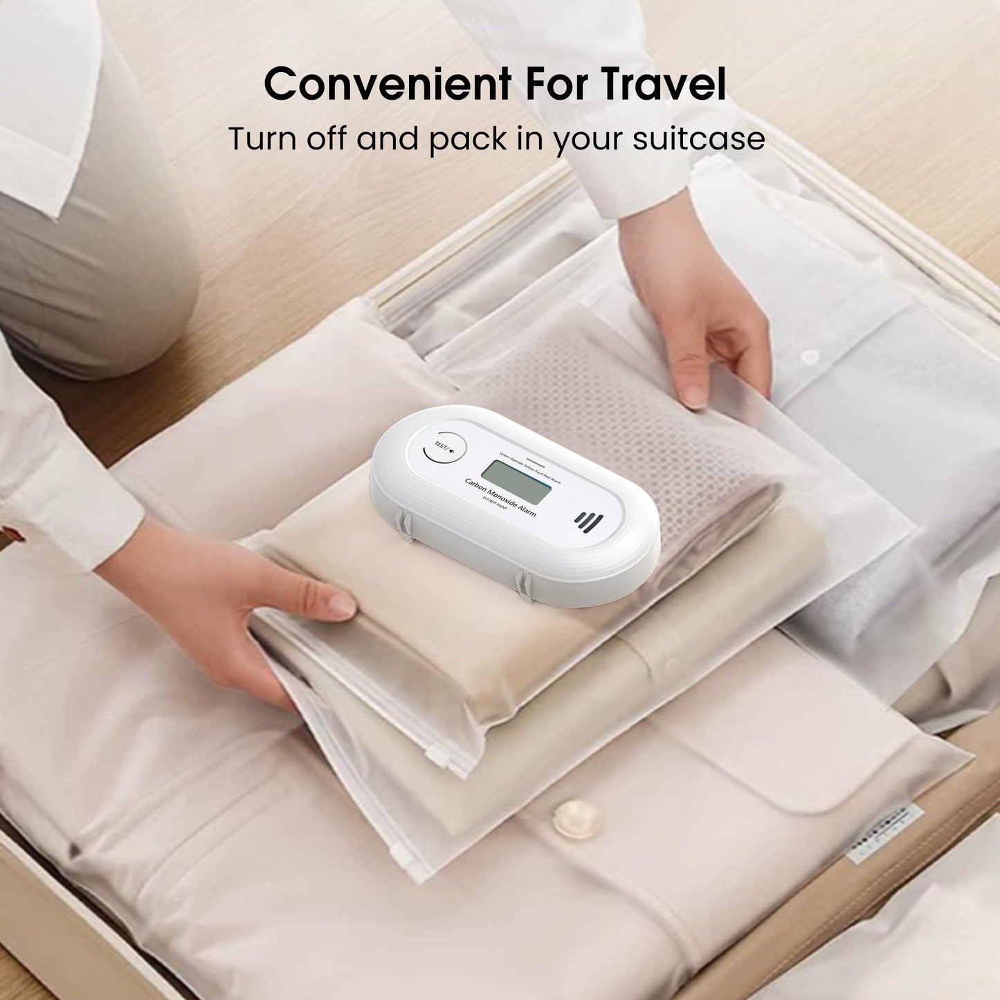 Carbon Monoxide Alarm Detector, 10-Year Sealed Battery Travel CO Detector with Digital LCD Display, Battery Powered CO Alarm for Home, Office and Travel