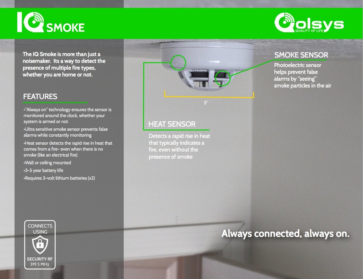 Qolsys QS5110-840 IQ Wireless Smoke and Heat Detector, 319.5 MHz