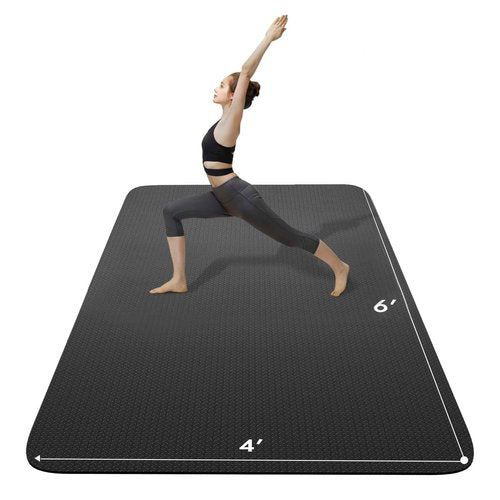 FrenzyBird Large Yoga Mat 6‘ x 4’ x 8mm ，Extra Wide Exercise Mat Large Exercise Mat Big Home Yoga Mat Pilates Mat,Non Slip,Thick,TPE Workout Mat,for Women & Men, Yoga, Pilates, Gym and Floor Workouts (Black-8mm)