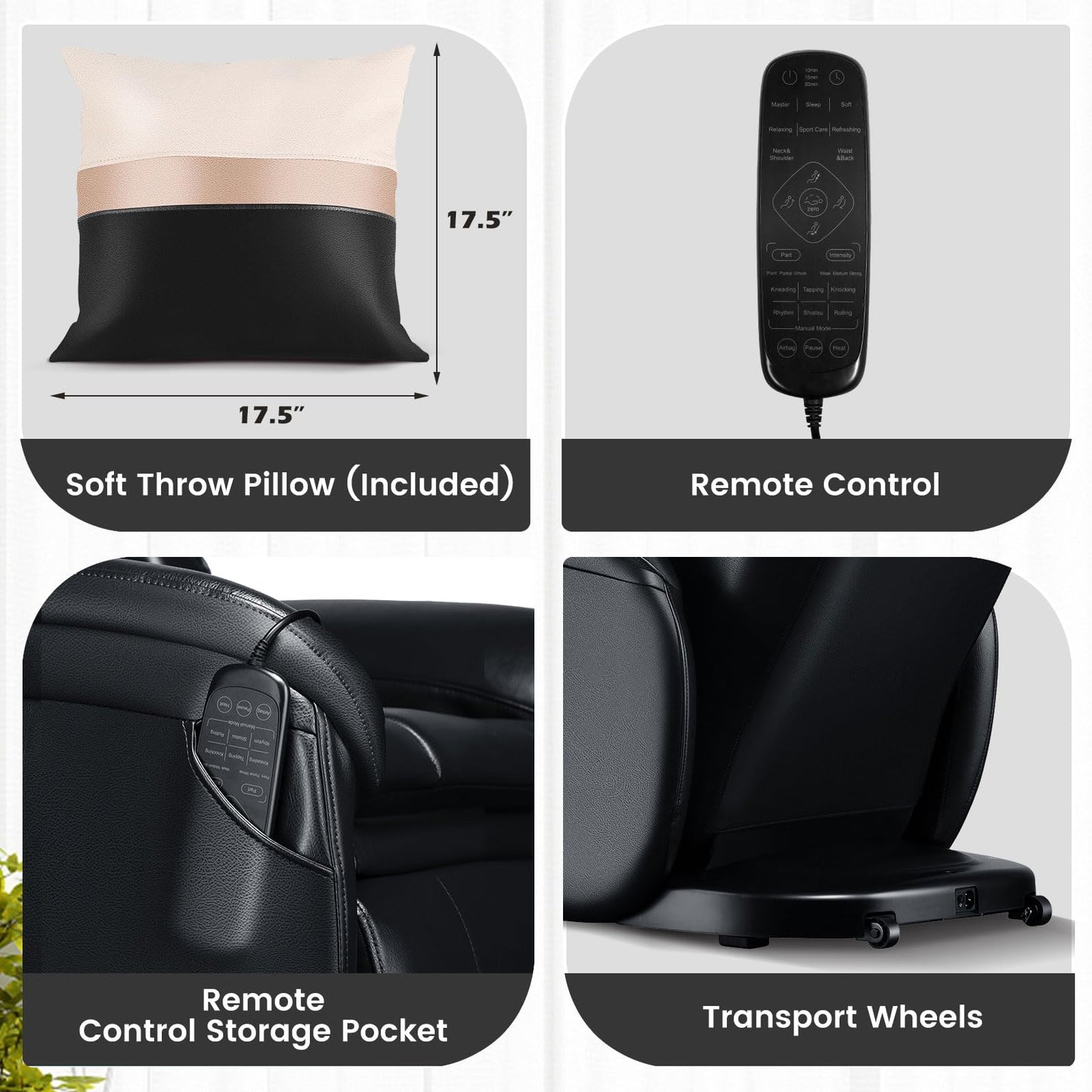 COSTWAY Massage Chair, Full Body Zero Gravity Massage Recliner with SL Track, Waist Heater, Calf Airbag, Automatic Shoulder Detection, Remote Control, Wheels, Pillow, Installation Free (Black)