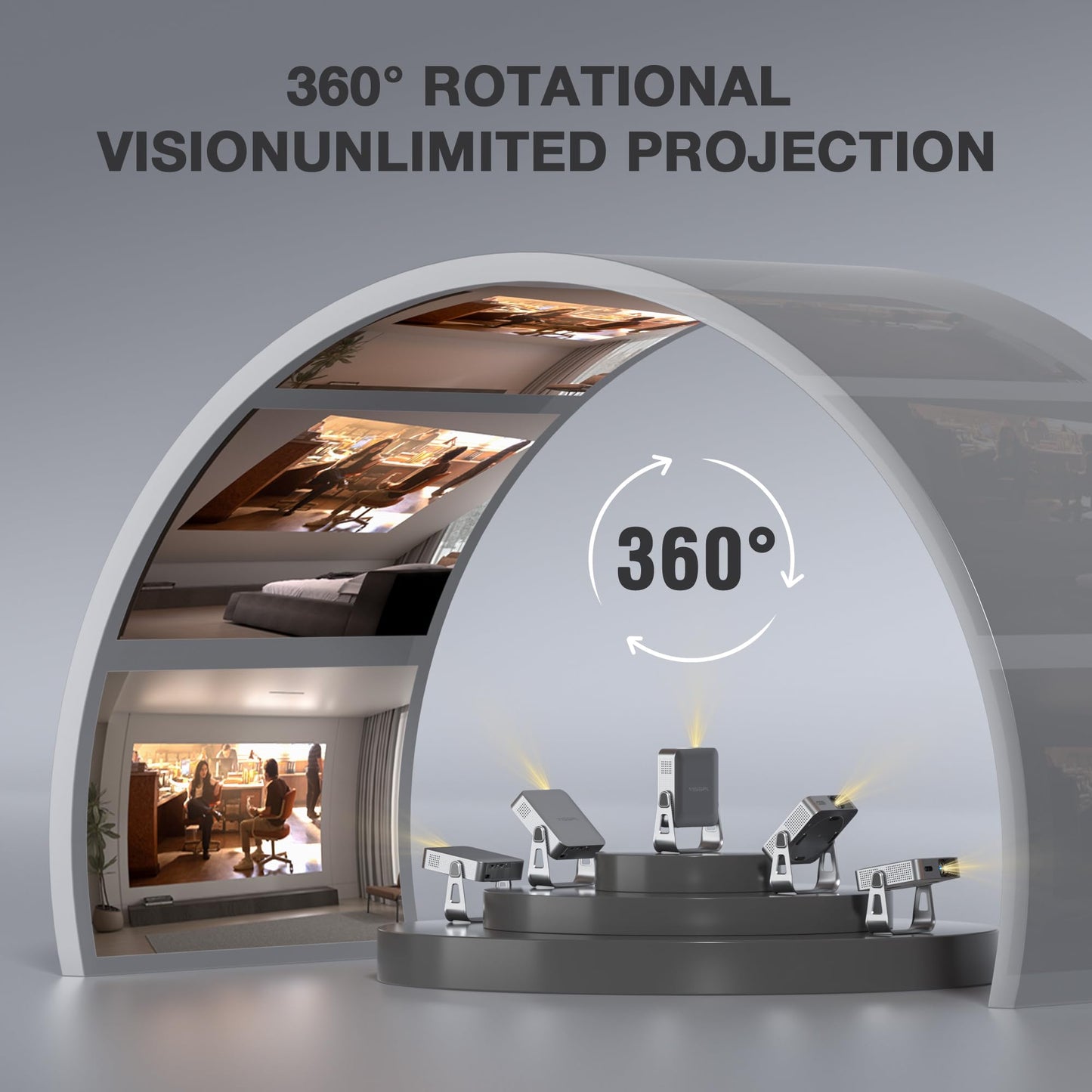 【Officially-Licensed APP & 1800ANSI】Smart Mini Projector with WiFi and Bluetooth, VISSPL Native 1080P Auto Focus & Keystone Portable Outdoor Projector, 4K Support Home Movie Projector Sliver