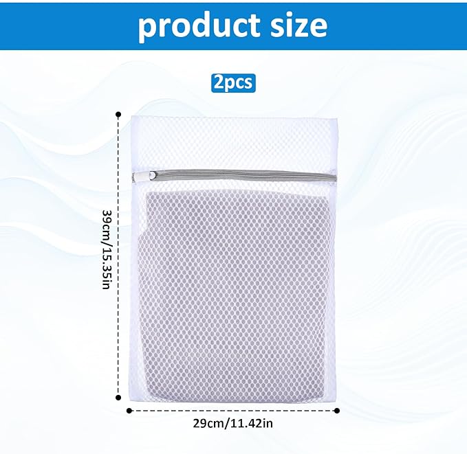 2 PCS Wash Bag for Laundry, Honeycomb Mesh Laundry Bags Delicates Net Bags with Zipper, 15.4x11inch Protective Laundry Bag for Lingerie Bras Socks Baby Clothes