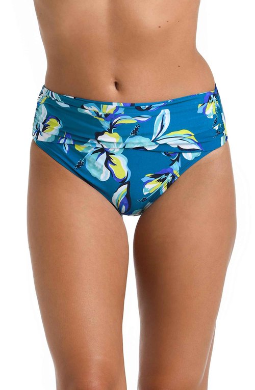 La Blanca Women's Mid Waist Sash Band Swimsuit Bottom, Ocean//Fiji Tropics, 6