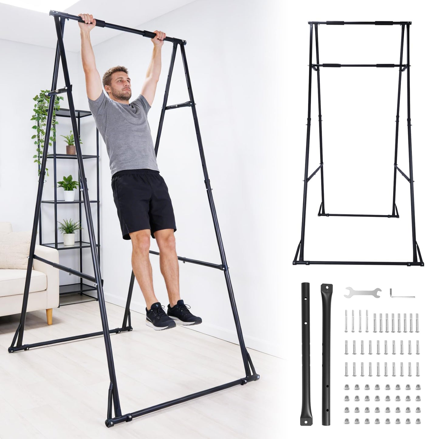 Generic Foldable Free Standing Pull Up Bar Stand Adjustable Pullup Fitness Equipment for Home Gym Strength Training