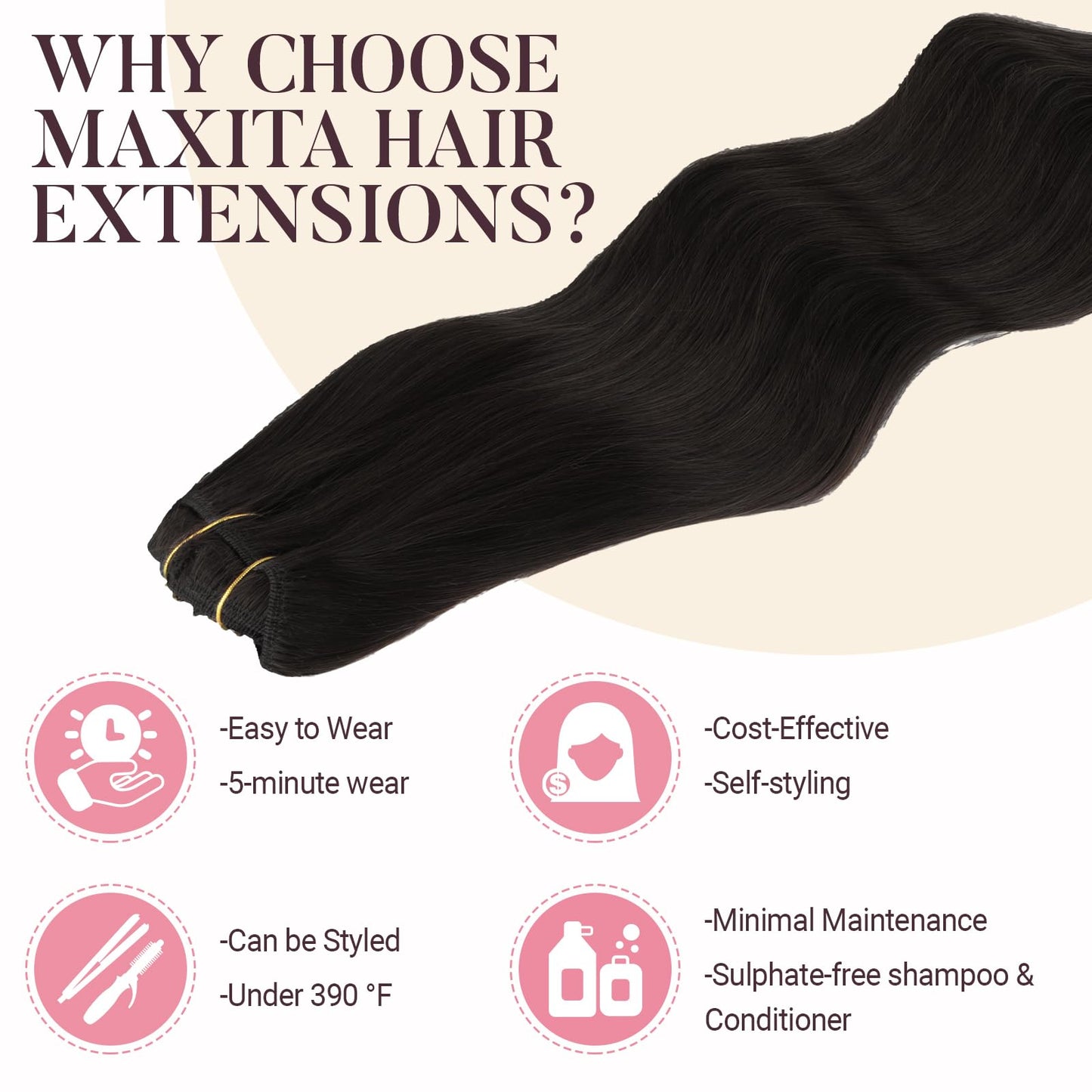 MAXITA Clip in Real Human Hair Extensions, 22 Inch 5pcs 80g Dark Brown Straight Hair Extensions