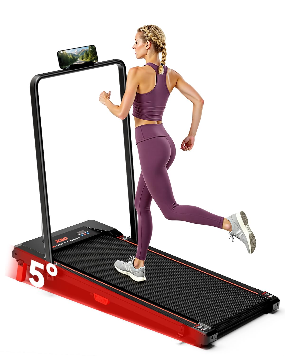 Walking Pad with Handle Bar, XBD Treadmills for Home Office 330lbs Capacity,2.5 HP Foldable Walking Pad with Incline, Running Machine with Remote Control & LED Display