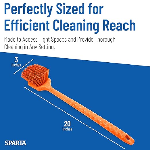 SPARTA 40501EC24 Plastic Large Scrub Brush, Kitchen Brush, Utility Brush With Long Handle For Cleaning, 20 Inches, Orange, (Pack of 6)