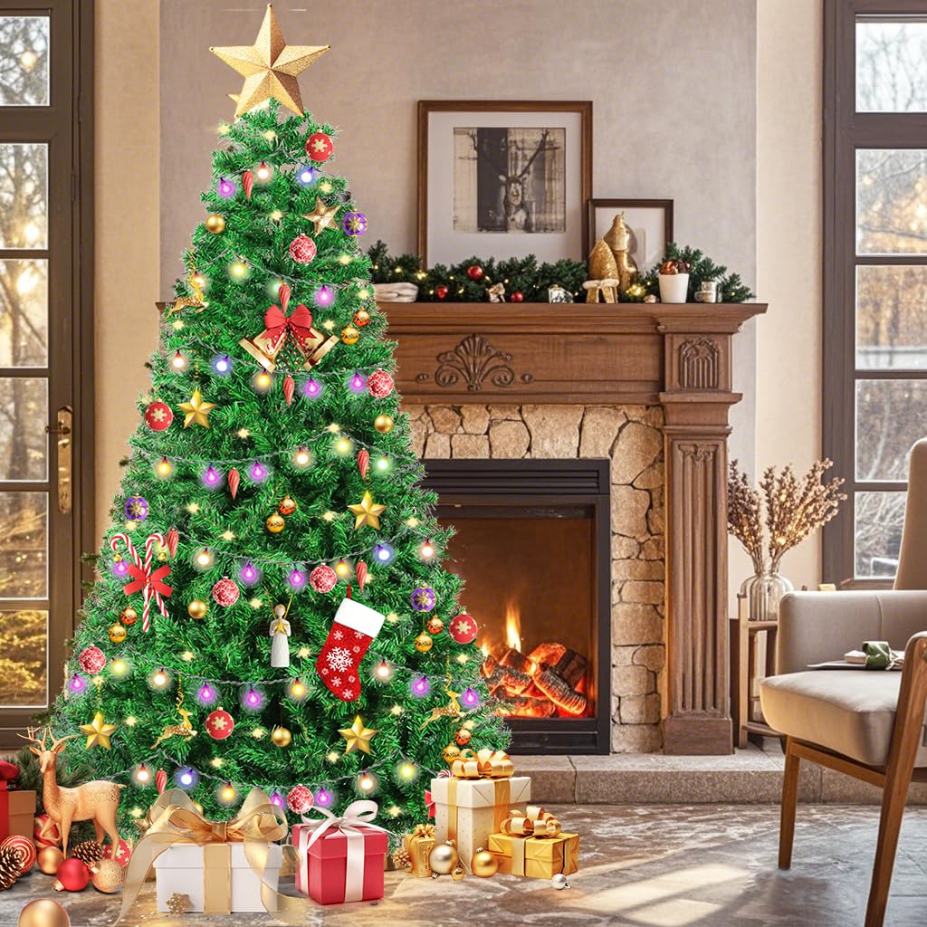 RooTrimmer Christmas Tree, 6 FT Artificial Christmas Tree, Unlit Christmas Pine Tree Full with 800 Branch Tips, Foldable Base and Metal Hinges for Indoor Outdoor Party Decorations (Green)