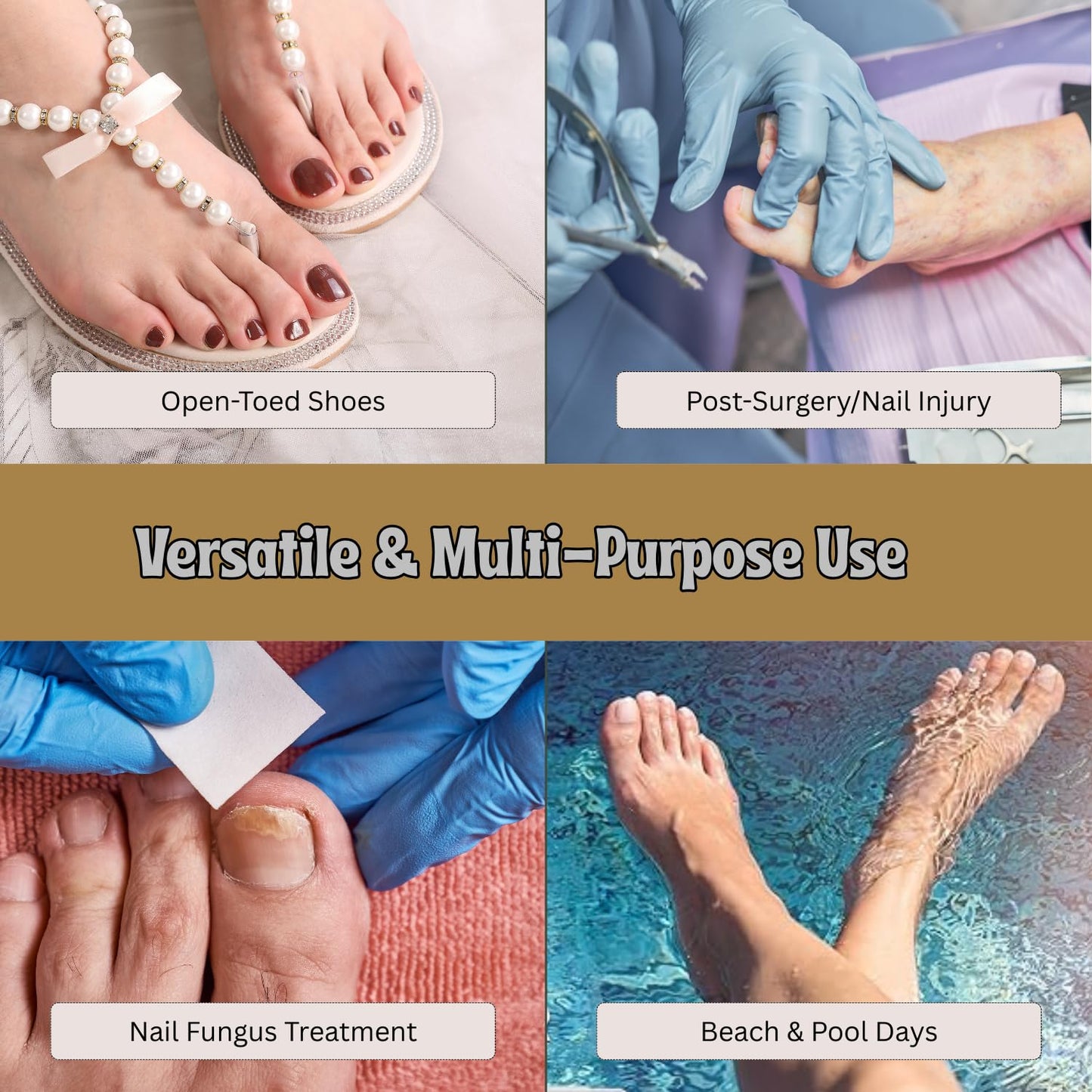 BeautyBands Toe Nail Cover Up Bandages for Unsightly, Broken or Cracked Toenails | Waterproof & Sterile Fake Nail Protector (Nude French)