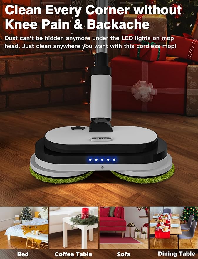 Cordless Electric Mop, Floor Cleaner with LED Headlight & Water Sprayer, Up to 60 Mins Detachable Battery, Dual-Motor Powerful Spin Mop, 300ML Water Tank for Multi-Surface, Self-Propelled