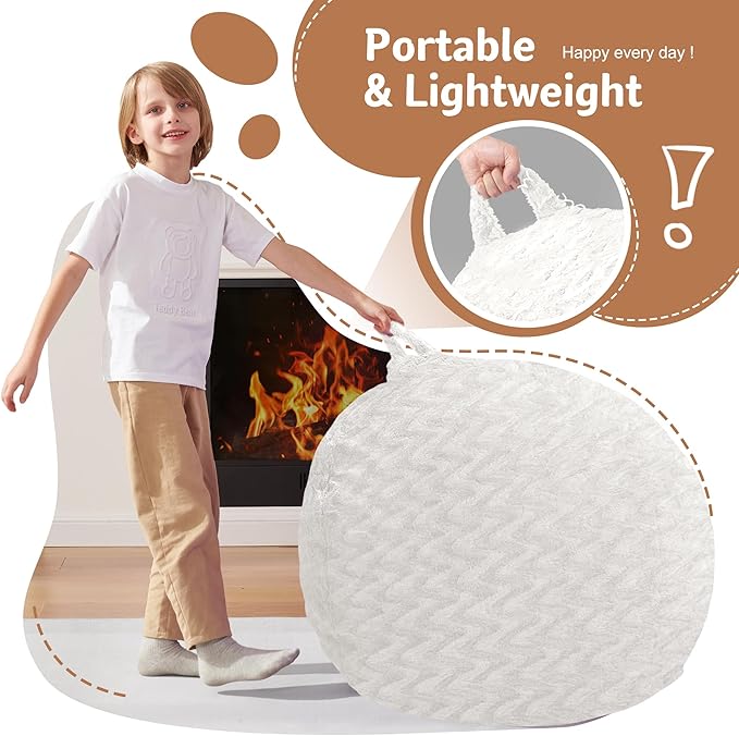 2FT Bean Bag Chair,Giant Bean Bag Chairs for Adults,Big Bean Bags with Memory Foam Filled, Large Beanbag Chairs with Chevron Plush Cover-White