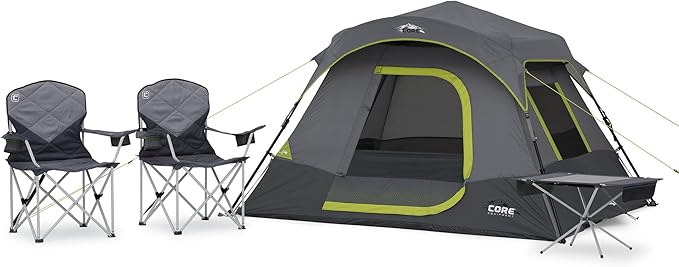 CORE 4 Person Instant Cabin Tent Camping Set | Includes 1 Pop Up Tent with 60 Second Setup, 1 Outdoor Table & 2 Camp Chair...