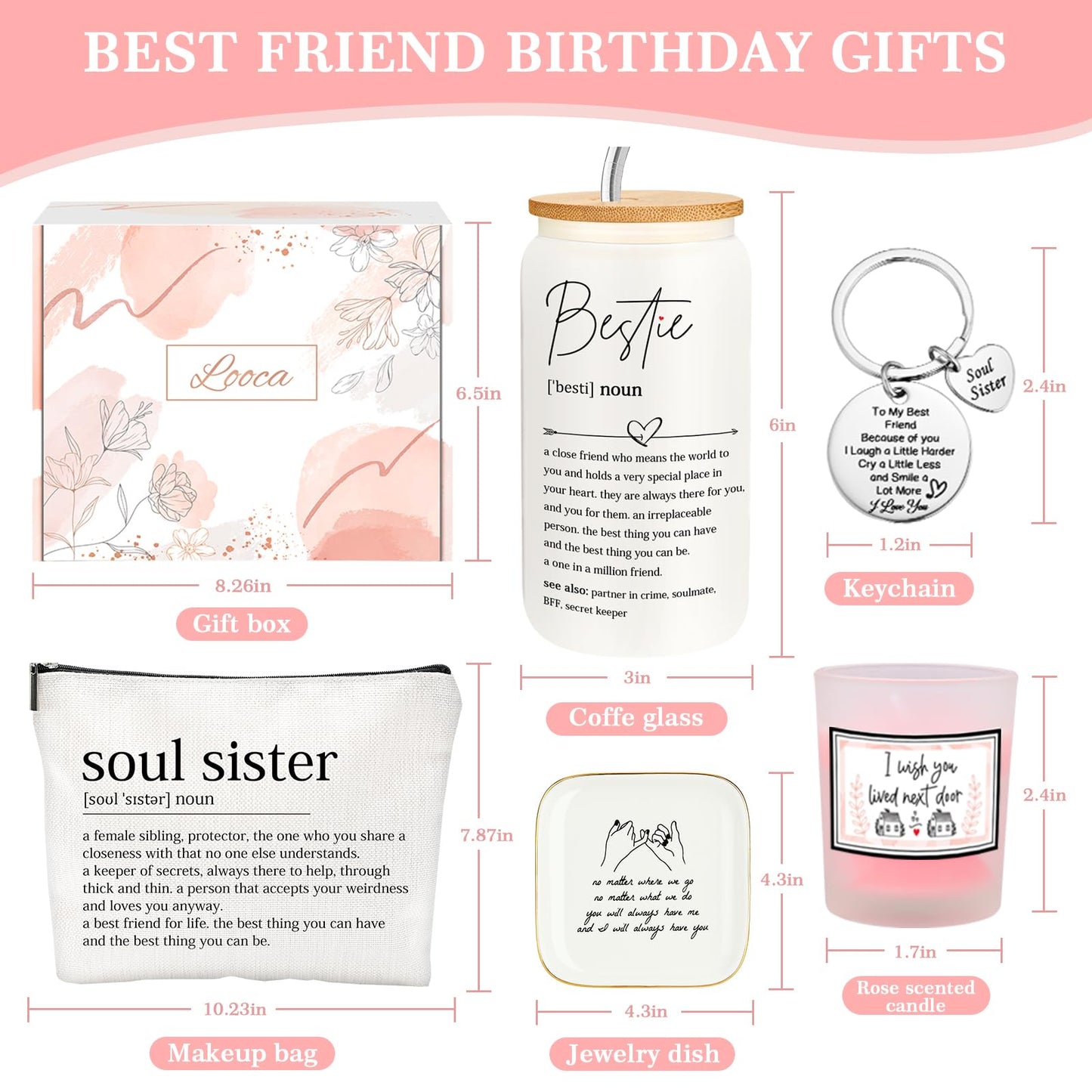 Best Friend Birthday Gifts for Women Friendship Gifts for Women Bestfriend Birthday Gift for Best Friend Woman Bestfriend Gift Ideas with Cup Bag Candle Keychain for Soul Sister Bestie BFF