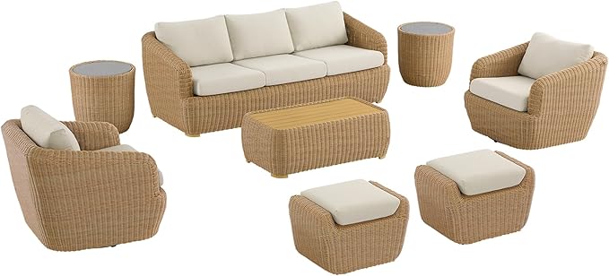 CHITA 8 Pieces Patio Wicker Furniture Set, Outdoor Rattan Bistro Set with Removable Thickened Cushions, Fully Assembled