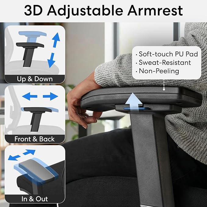 AUTONOMOUS ErgoChair Pro Ergonomic Office Chair Foam Black Adjustable Lumbar Support, Rolling Swivel - Home office Desk Chairs with Wheels and Arms - Ergonomic Desk Chair Comfy for Gaming & Long Hours
