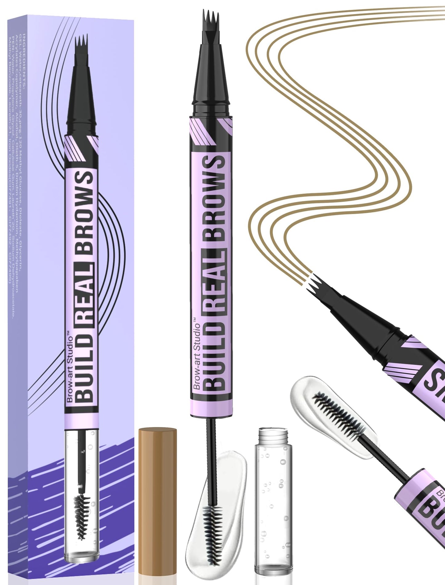 iMethod Eyebrow Pen and Eyebrow Gel - Eyebrow Pencils for Women with 4-Fork-Tip & Brow Gel Clear, Magical 2-in-1 Dual-Ended Brow