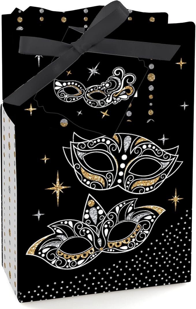 Big Dot of Happiness Masquerade - Venetian Mask Party Favor Boxes - Set of 12
