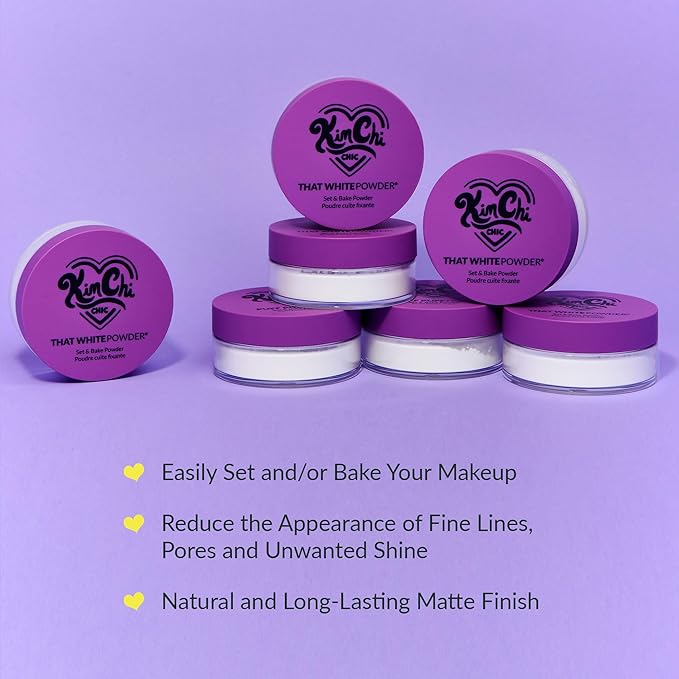 KimChiChic Beauty That WhitePowder Set and Bake Mattifying Setting Powder for Makeup, Extra Fluffy Loose Face Powder Poof, Soft Natural Face Makeup Helps Minimize the Appearance of Fine Lines, White