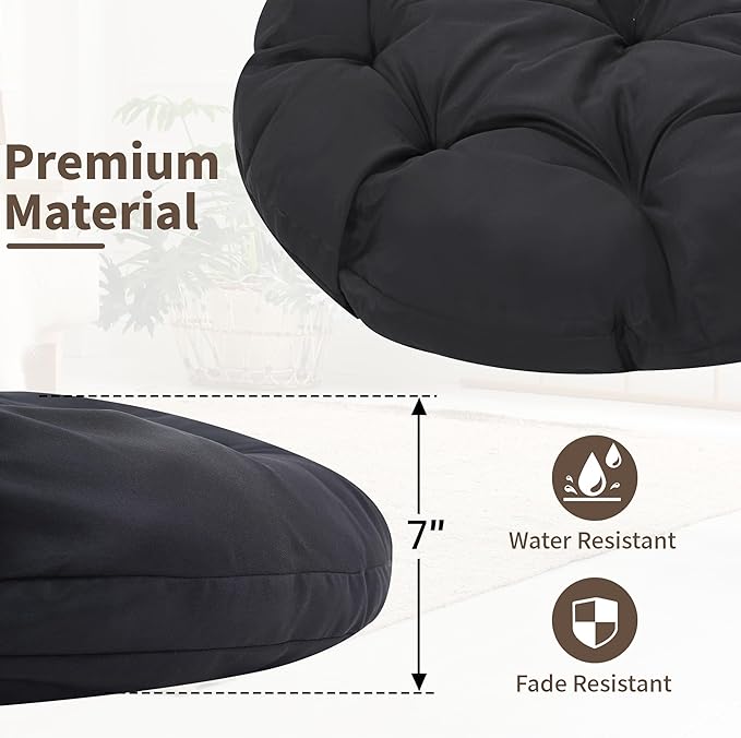 40" Ergonomic Wicker Papasan Chair, 360° Swivel Indoor Outdoor Rattan Chair with Soft Thick Cushion, Ideal for Living Room, Bedroom, Reading Room, Grey Frame with Black Cushion