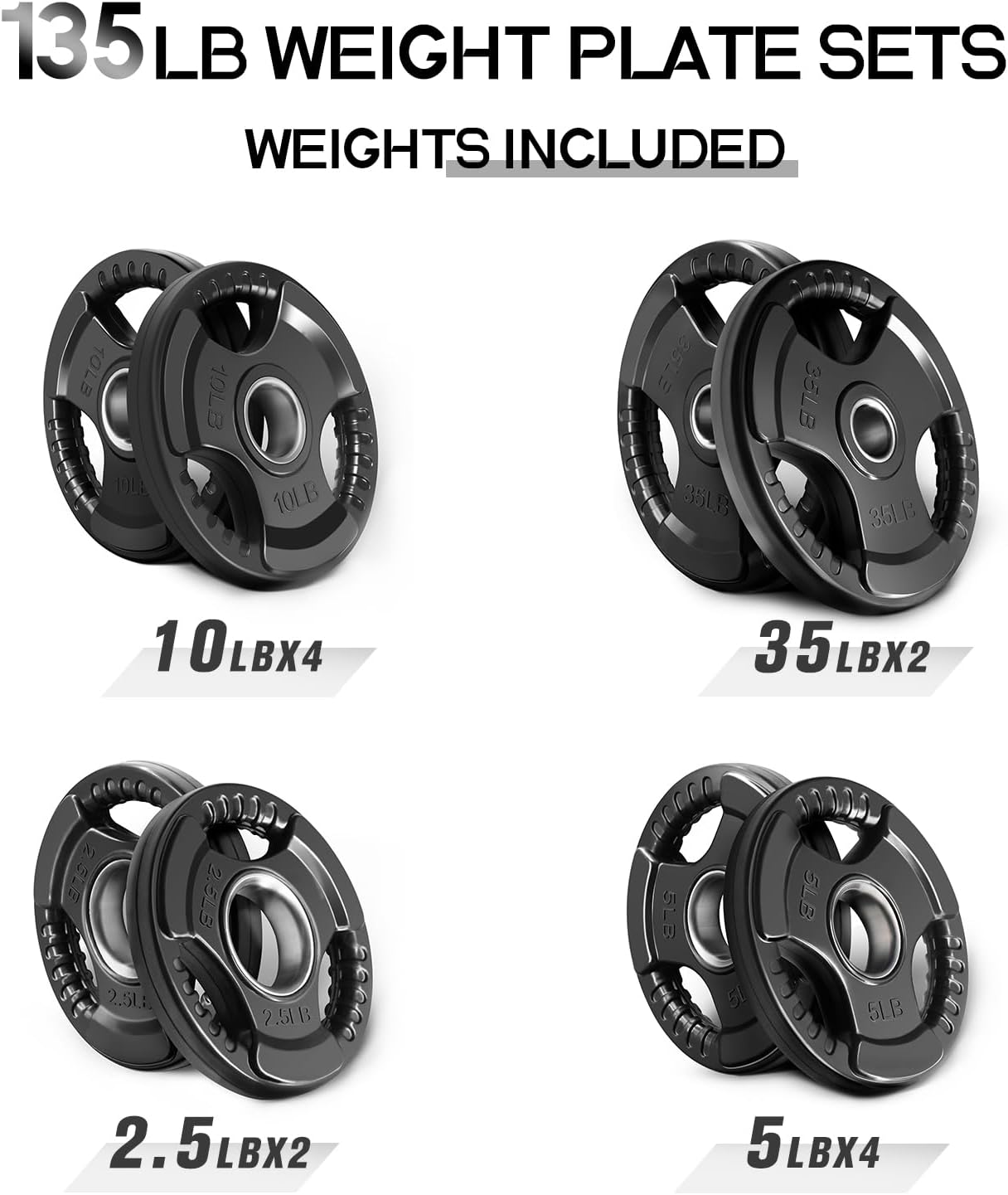 RitFit Olympic Rubber Grip Plates for Barbell, 2-Inch Weight Plates for Weightlifting and Strength Training in Home & Gym, Single, Pair and Sets(2.5/5/10/25/35/45 LB)