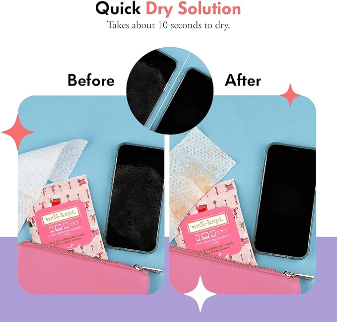 Well-Kept Tech & Lens Wipes - Eyeglass, Screen & Phone Cleaning, Multi-Surface, Lint-Free, Pre Moistened, Streak-Free & Non Scratching - Choupette, 6 Pack (90 Count)