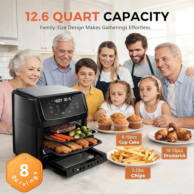 Simple Deluxe 10-in-1 Air Fryer Oven 12.6 Qt, Digital Preset Airfryer with Visible Window, Nonstick and Dishwasher-Safe Basket, Air Fry, Roast, Bake, Dehydrate, Fries, 1700W, Gary