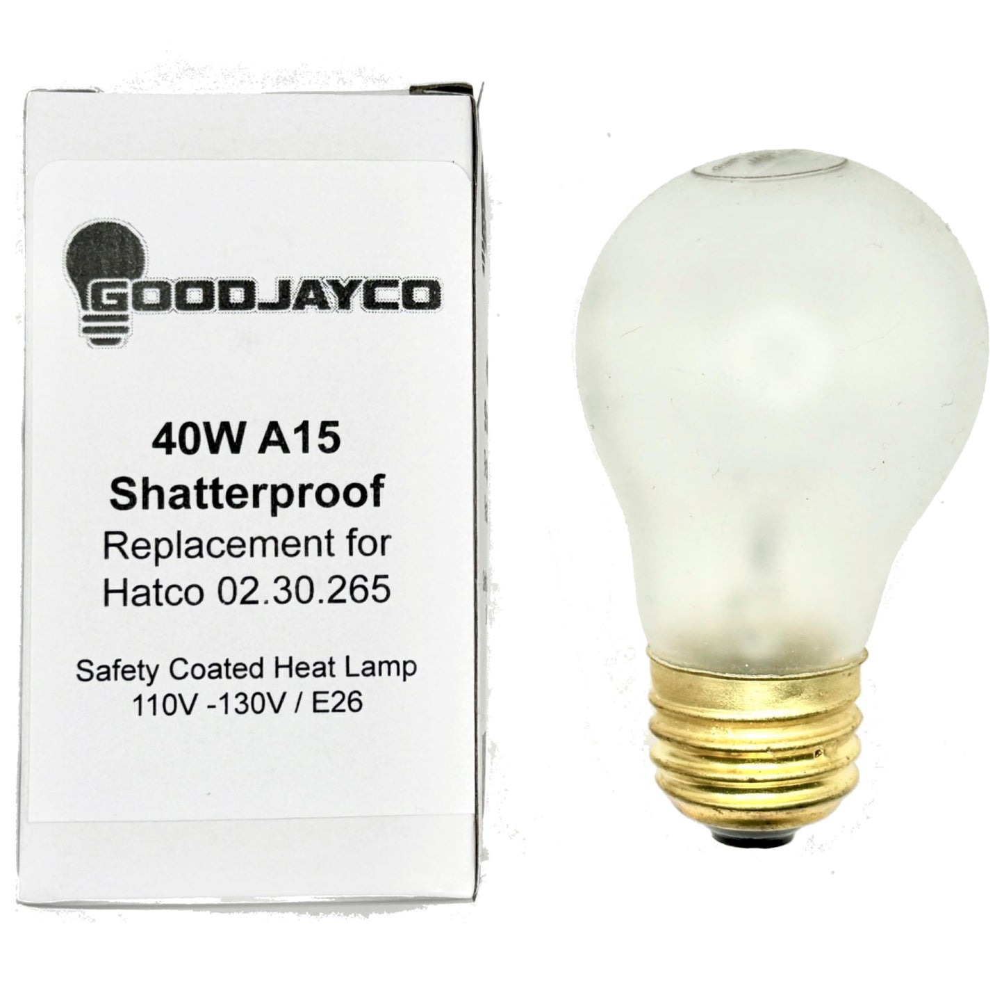 GOODJAYCO (4 Pack) Shatterproof Heat Lamp Light Bulb Replacement Compatible with Hatco 02.30.265 02.30.265.00 02.30.265.04 02.30.265.12 | 40 Watt A15 Safety Coated 110, 120, 130 Volts
